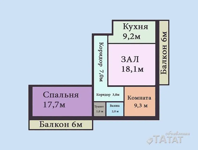 Продам 3 комнатную квартиру 70 кв м 6 этаж из 10, объявление на Татат